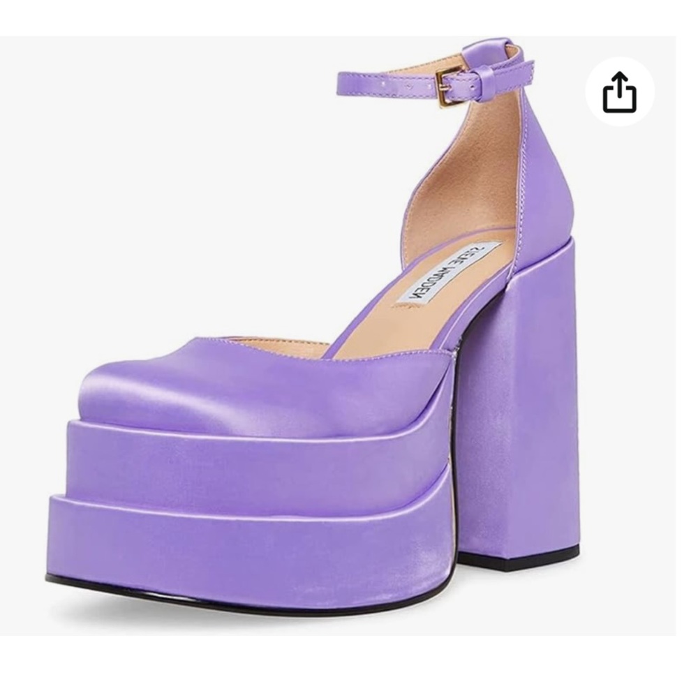 STEVE MADDEN CHARLIZE PURPLE SATIN PLATFORM PUMPS